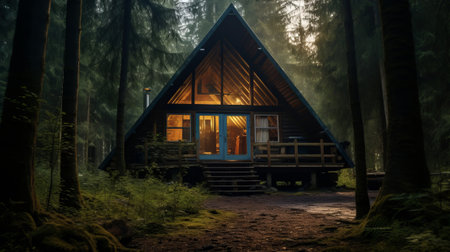 Creepy cabin in the forest. Generative AI.の素材