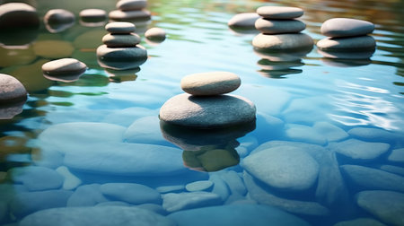 Meditation stones in a water background. Generative AI.の素材