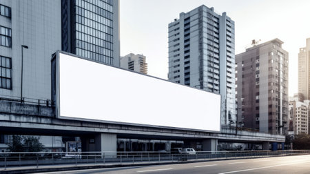 White blank outdoor billboards mockup at a futuristic city. Generative AI.の素材