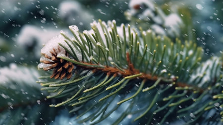 Beautiful Christmas Background with snow cover. Generative AI.の素材