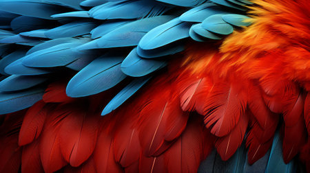 Close-up of a Scarlet Macaws feathers. Generative AI.の素材