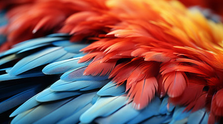 Close-up of a Scarlet Macaws feathers. Generative AI.の素材