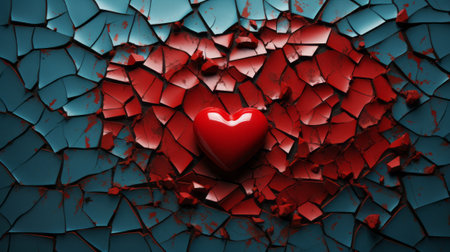 Red background with many broken hearts. Generative AI.の素材
