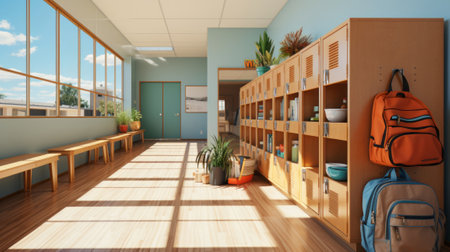 School room locker. Generative AI.の素材