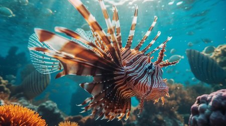 Underwater picture of Lion fish at the ocean. Generative AI.の素材