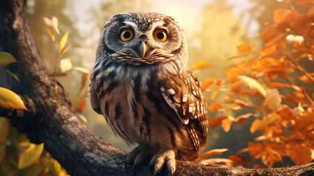 Owl on a branch close-up. Generative AI.の素材