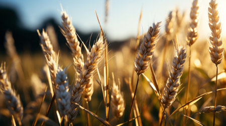 Close up of bunch of grass in field with blurred background. Generative AI.の素材