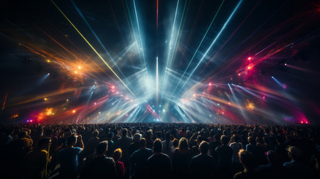 Lot of beautiful multi-colored laser beams. Generative AI.の素材