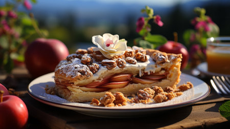 Sweet apple pie with complete composition. Generative AI.の素材