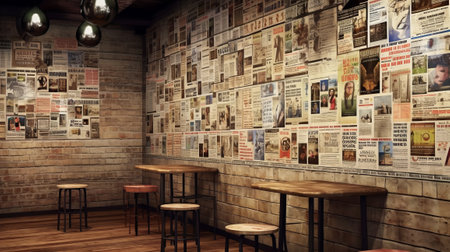 Vintage newspaper pages wall. Generative AI.の素材