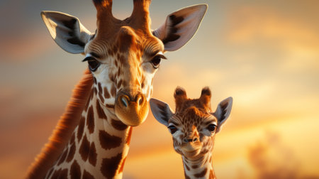 Giraffe and Baby Giraffe close-up. Generative AI.の素材