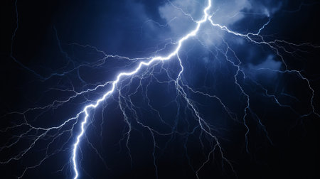Flash of lightning on dark background. Generative AI.の素材