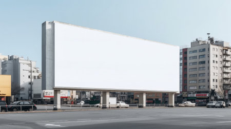 White blank outdoor billboards mockup at a futuristic city. Generative AI.の素材