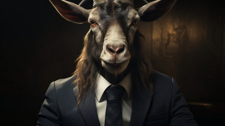 Goat in a suit and tie. Generative AI.の素材