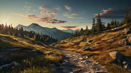 Landscape in the evening. Generative AI.の素材