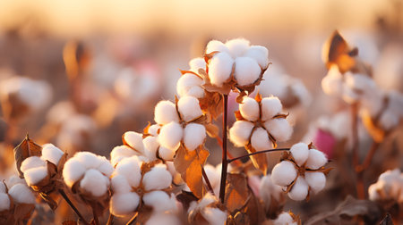 Lose up ripe cotton with white fiber grow. Generative AI.の素材