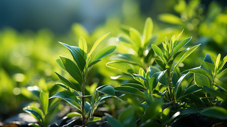 Natural green leaves plants using as spring. Generative AI.の素材