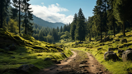 Road in the forest. Generative AI.の素材