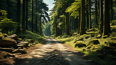 Road in the forest. Generative AI.の素材