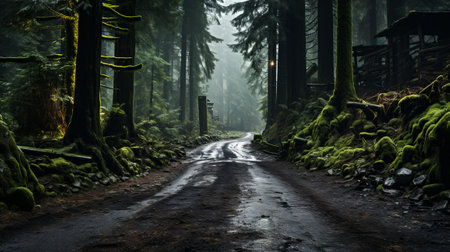 Road in the forest. Generative AI.の素材