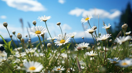 Summer and spring flower grass field. Generative AI.の素材
