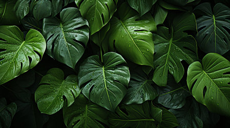A group of green leaves. Generative AI.の素材