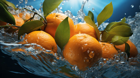 A group of oranges in water. Generative AI.の素材