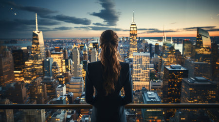 A man standing in front of a large window over. Generative AI.の素材