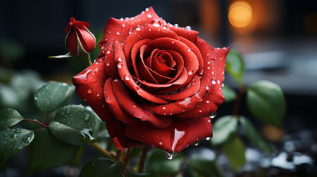 A red rose on a surface. Generative AI.の素材