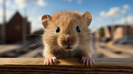 A small animal with its paws on a wood surface. Generative AI.の素材
