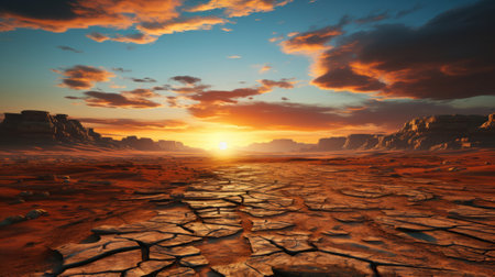 A sunset over a desert. Generative AI.の素材