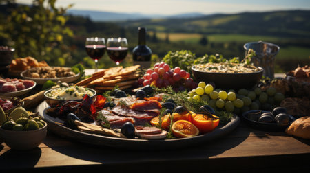 A table full of food. Generative AI.の素材