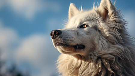 A wolf looking at the sky. Generative AI.の素材