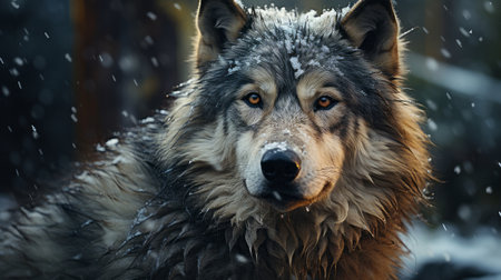 A wolf looking at the sky. Generative AI.の素材