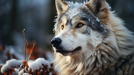A wolf looking at the sky. Generative AI.の素材