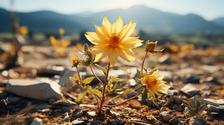 A yellow flower in a field. Generative AI.の素材