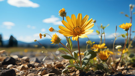 A yellow flower in a field. Generative AI.の素材