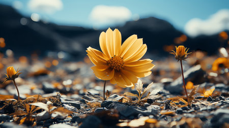 A yellow flower in a field. Generative AI.の素材