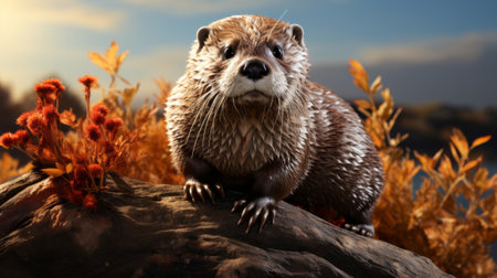 An otter standing on a rock. Generative AI.の素材