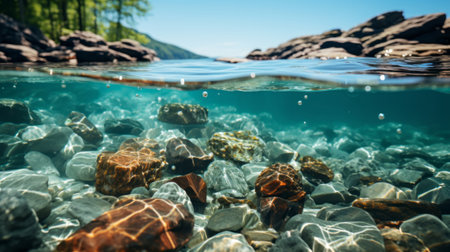 A-up of rocks in water. Generative AI.の素材