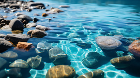A-up of rocks in water. Generative AI.の素材