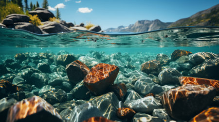 A-up of rocks in water. Generative AI.の素材