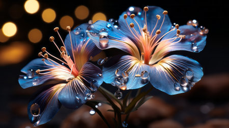 Blue flower with lights on it. Generative AI.の素材