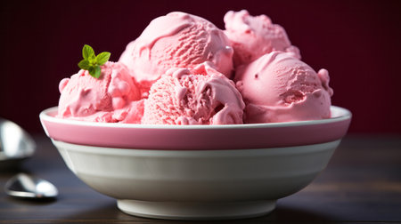 Bowl of pink ice cream. Generative AI.の素材