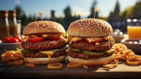 Burgers with googly eyes and burger. Generative AI.の素材