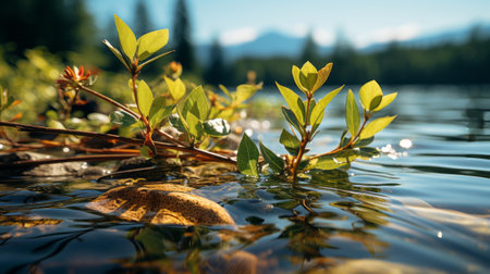 Close up of plants on the water. Generative AI.の素材