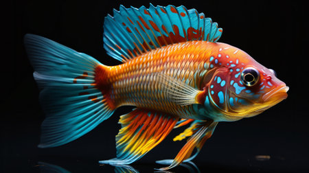 Colorful fish with blue and orange spots. Generative AI.の素材