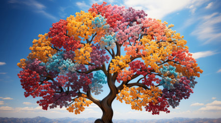 Colorful tree with many branches. Generative AI.の素材