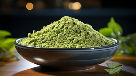 A Bowl Of Green Powder. Generative AI.の素材