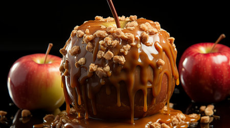 A Caramel Apple With A Stick Close-Up. Generative AI.の素材